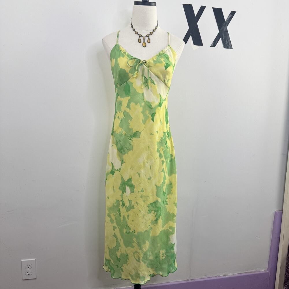 Vintage Y2K Jonathan Martin Floral Maxi Slip Dress Green Yellow Coquette Fairy 5